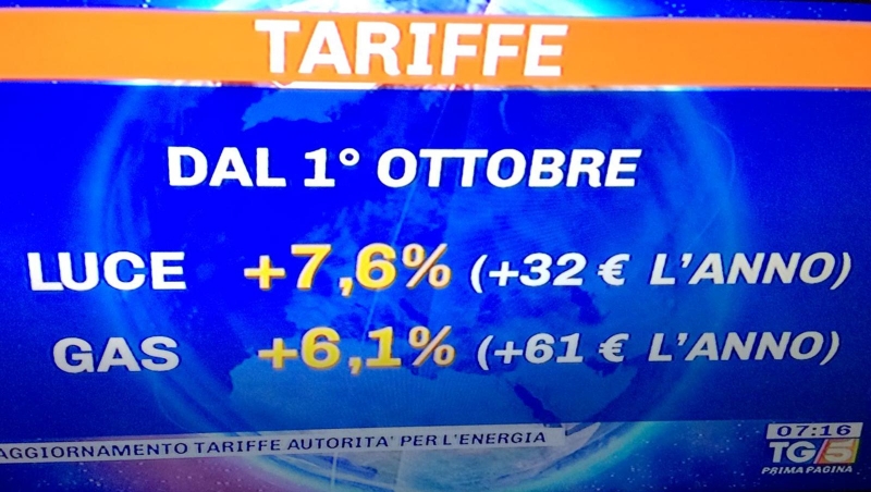 Dal 1° ottobre nuovo aumento delle tariffe